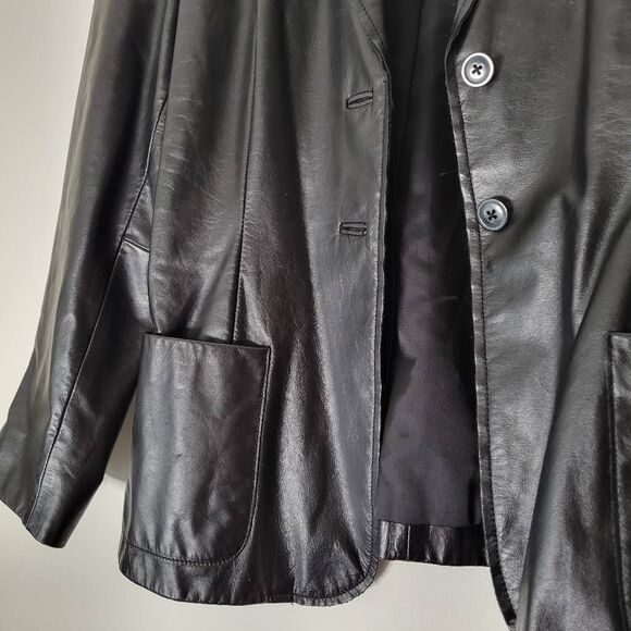 Lord & Taylor Vintage Genuine Leather Blazer Jacket Black American Petite PM - Picture 6 of 9